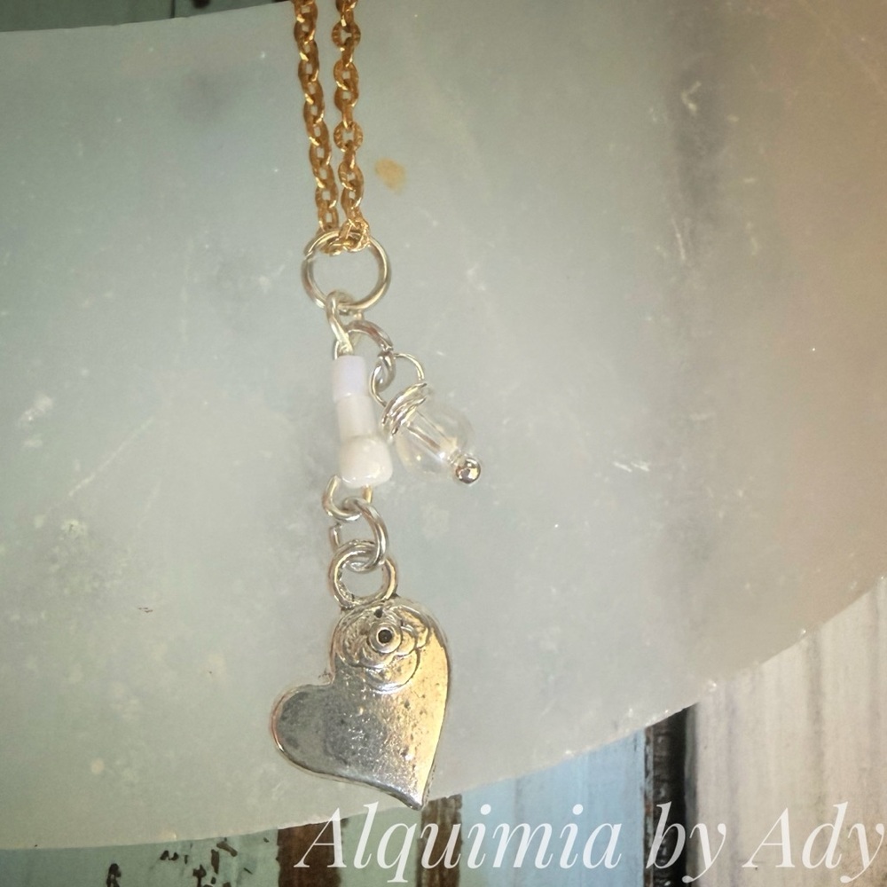 Heart Pendant Necklace — Gold Tone with Bead Accents
